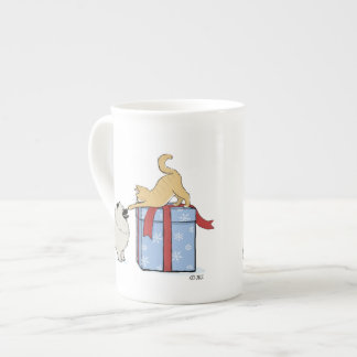 Cute Keeshond Puppy and Kitten Christmas Holiday Bone China Mug