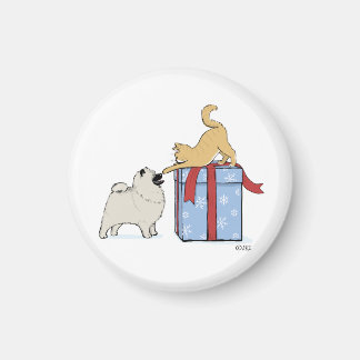 Cute Keeshond Puppy and Kitten Christmas Holiday Magnet