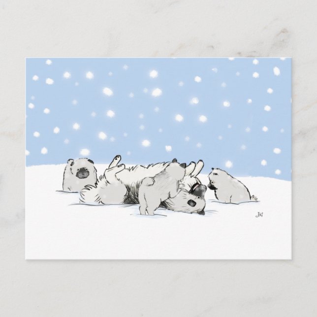 Cute Keesies in the Snow Keeshond Winter Holiday Postcard (Front)