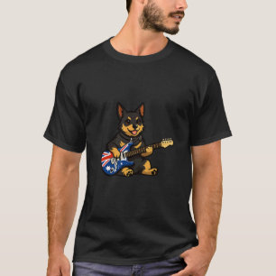 Cute Kelpie Playing Guitar u2013 Australian Flag T-Shirt