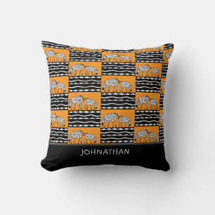 Cute Kenyan Zebras, African Art Orange Cushion