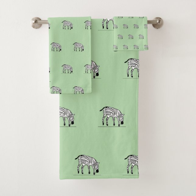 Cute Kenyan Zebras Soft Green Bath Towel Set (Insitu)