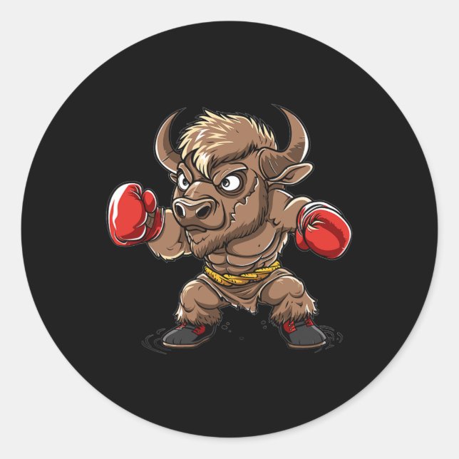 Cute Kickboxing Bison I Kids Bison  Classic Round Sticker (Front)