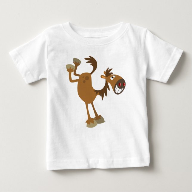 Cute Kicking Cartoon Horse Baby T-Shirt (Front)