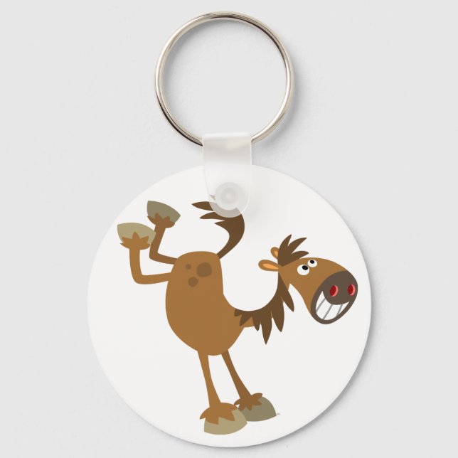 Cute Kicking Cartoon Horse Keychain (Front)