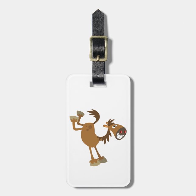 Cute Kicking Cartoon Horse Luggage Tag (Front Vertical)