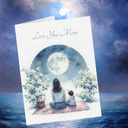 Cute Kid And Mum Under A Moonlit Sky Watercolor
