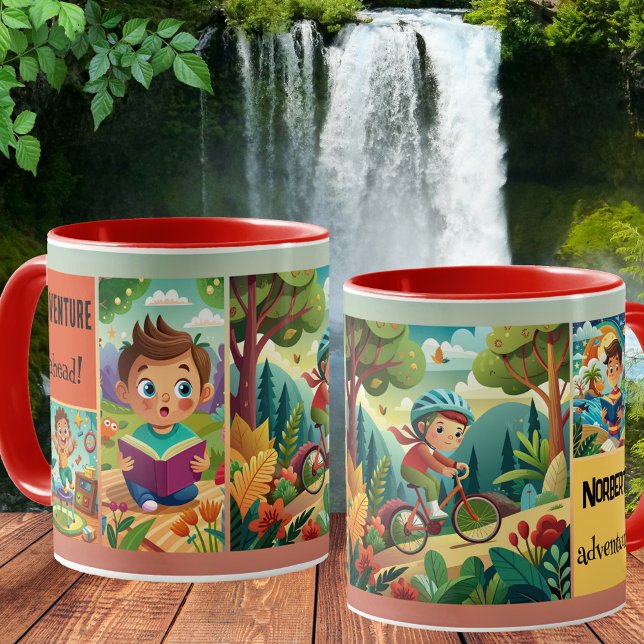 Cute Kid Custom Illustrations Adventure Mug (Kids adventure mug featuring your custom illustrations on a colorful background)