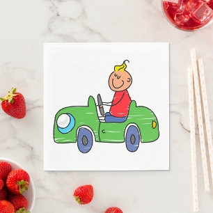 Cute Kid Driving Green Car Childrens Illustration Napkin