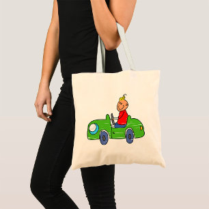 Cute Kid Driving Green Car Childrens Illustration Tote Bag