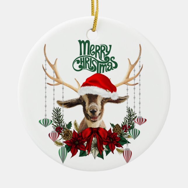 Cute Kid Goat Christmas Ceramic Tree Decoration (Front)