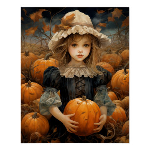 Cute Kid Holding A Pumpkin Fall Autumn Poster
