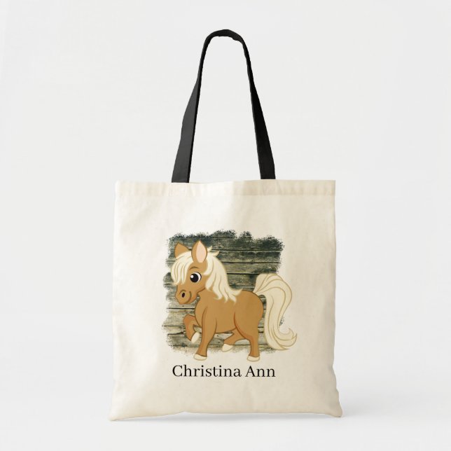 cute kid horse lovers add name tote bag (Front)