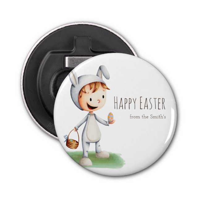 Cute Kid in Easter Bunny Costume Happy Easter Bottle Opener (Front)