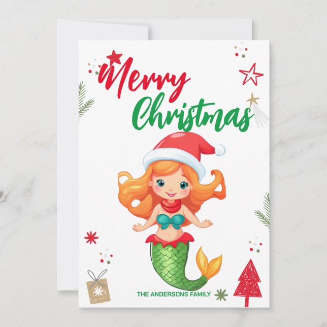 Cute kid Mermaid Christmas Holiday Family name (Front)