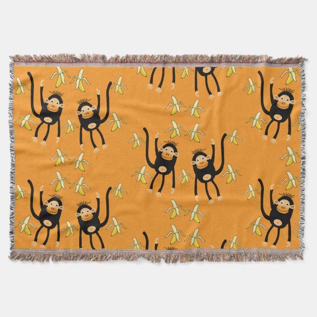 Cute Kid Monkey Throw Blanket (Front)