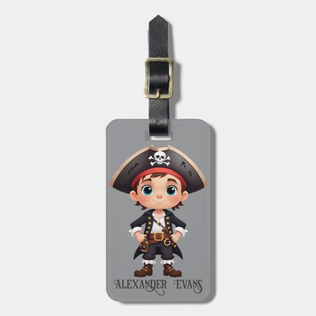 Cute Kid Pirate Personalise Luggage Tag (Front Vertical)