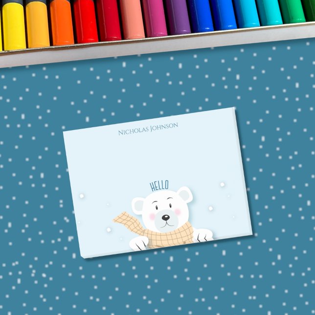Cute Kid Polar Bear winter post-it notes (Cute polar bear kid winter sticky notes . )
