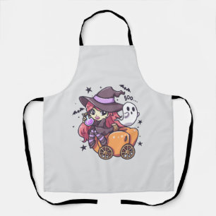 Cute Kid Witch Sitting on a Pumpkin Car Apron
