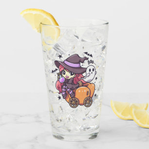 Cute Kid Witch Sitting on a Pumpkin Car Glass