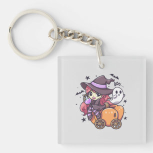 Cute Kid Witch Sitting on a Pumpkin Car Key Ring