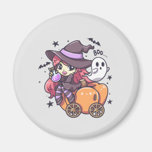 Cute Kid Witch Sitting on a Pumpkin Car Magnet
