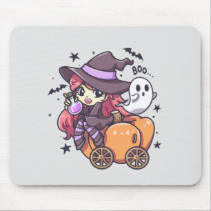Cute Kid Witch Sitting on a Pumpkin Car Mouse Pad