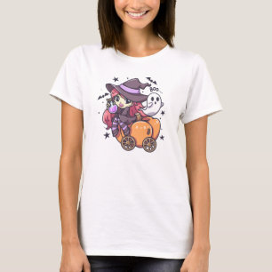Cute Kid Witch Sitting on a Pumpkin Car T-Shirt
