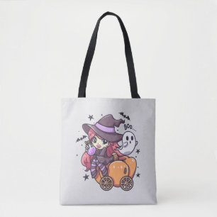 Cute Kid Witch Sitting on a Pumpkin Car Tote Bag
