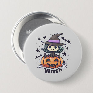 Cute Kid Witch Sitting on a Pumpkin – "Witch" 7.5 Cm Round Badge