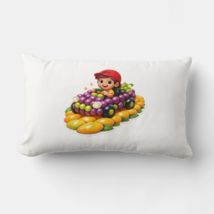 “Cute Kids 3D Sticker – Boy Driving Grape Car, Man Lumbar Cushion
