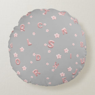 Cute kids ABC Alphabet flower Children school Round Cushion