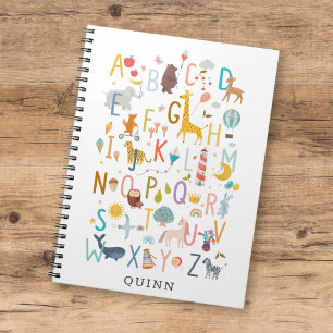Cute Kids ABC Alphabet Illustration w/ Name Notebook