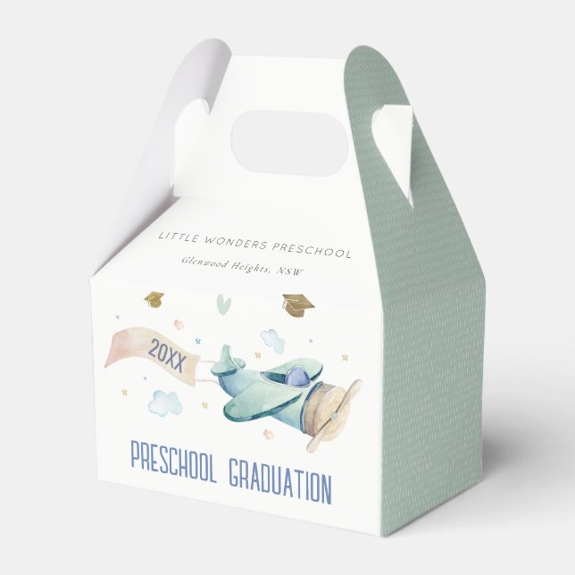 Cute Kids Aeroplane Sky Stars Preschool Graduation Favour Box (Front Side)