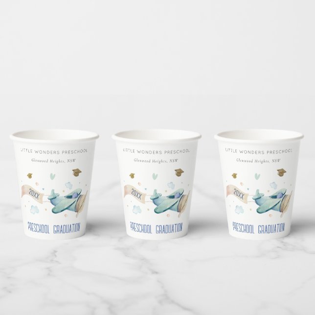 Cute Kids Aeroplane Sky Stars Preschool Graduation Paper Cups (Multi)
