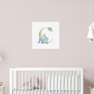 Cute Kids Animal Elephant Monogram C Nursery Poster