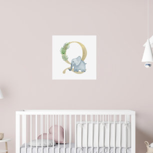Cute Kids Animal ELEPHANT Monogram Q Nursery Poster