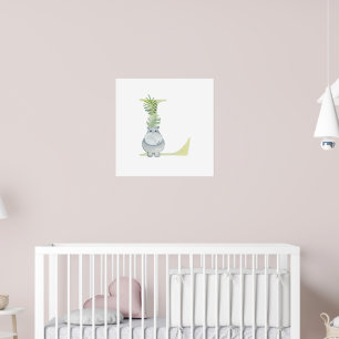 Cute Kids Animal HIPPO Monogram L Nursery Poster