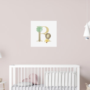 Cute Kids Animal LION Monogram R Nursery Poster