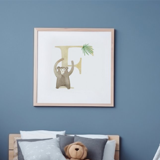 Cute Kids Animal MONKEY Monogram F Nursery Poster (Creator Uploaded)