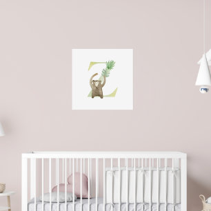 Cute Kids Animal MONKEY Monogram Z Nursery Poster