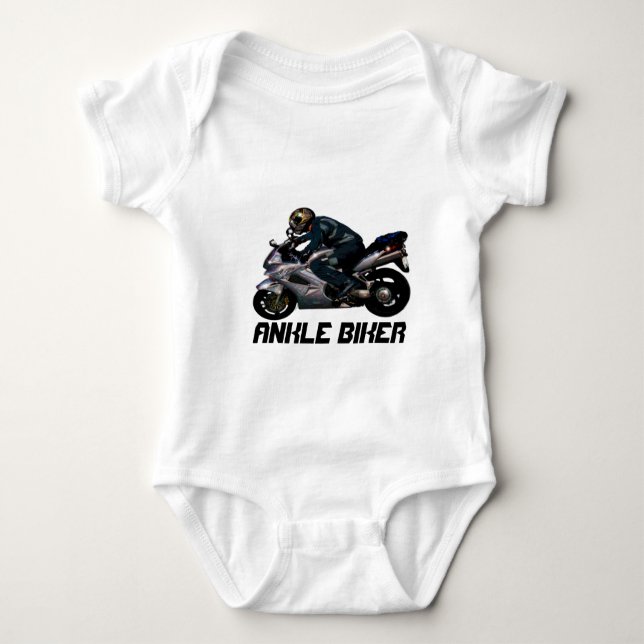 Cute Kid's Ankle Biker Motorbiker design Baby Bodysuit (Front)