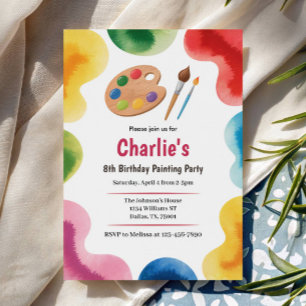 Cute Kids Art Party Painting Birthday Party Invitation