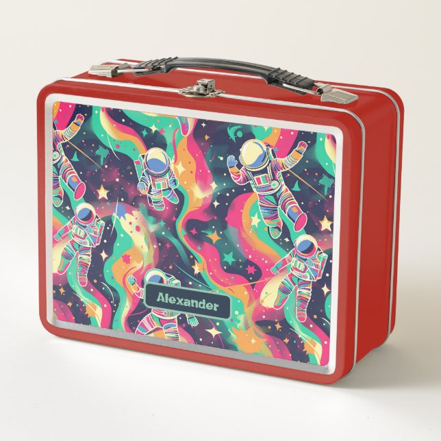 Cute Kids Astronaut Custom Metal Lunch Box (Front)