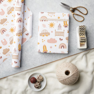 Cute kids baby pattern. Funny animal toy nursery Wrapping Paper
