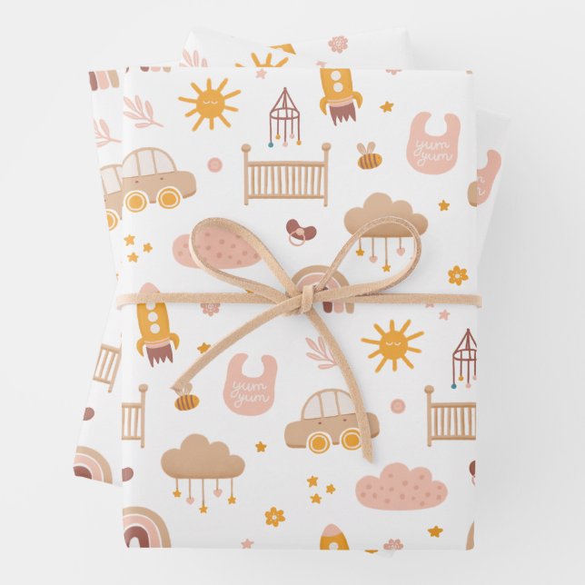 Cute kids baby pattern. Funny animal toy nursery Wrapping Paper Sheet (In situ)