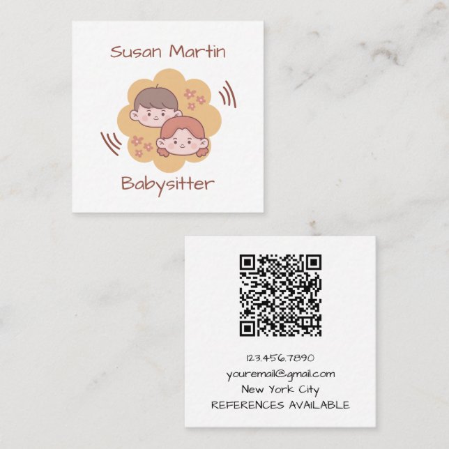 CUTE KIDS Babysitter QR Code Baby Square Business Card (Front/Back)