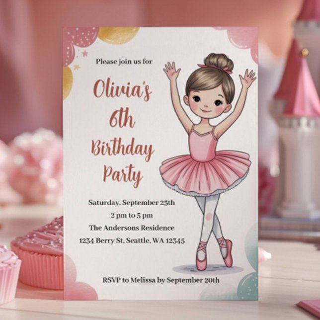 Cute Kids Ballerina Birthday Invitation (Creator Uploaded)