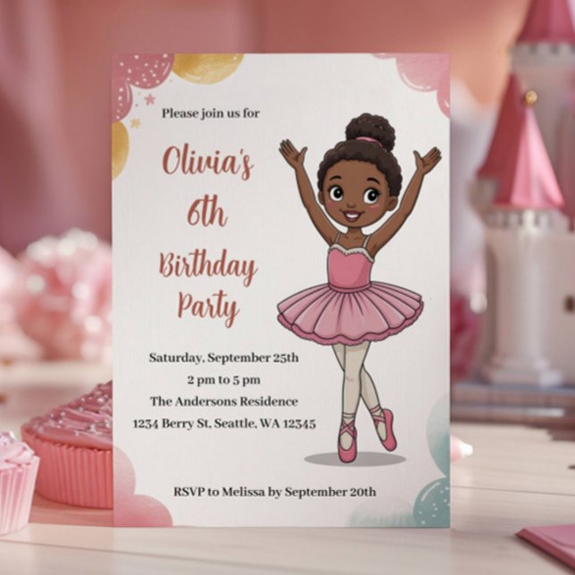 Cute Kids Ballerina Birthday Invitation (Creator Uploaded)