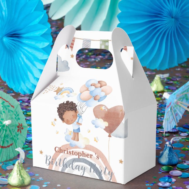 Cute kids Balloon African american boys Birthday Favour Box (Party)